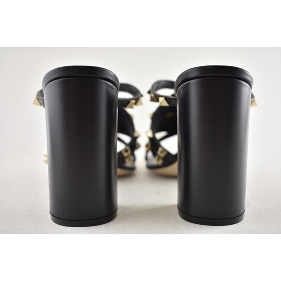 Valentino Rockstud Crisscross Leather Black Strappy Pump Block Heel Sandal 38.5 - Picture 13 of 14